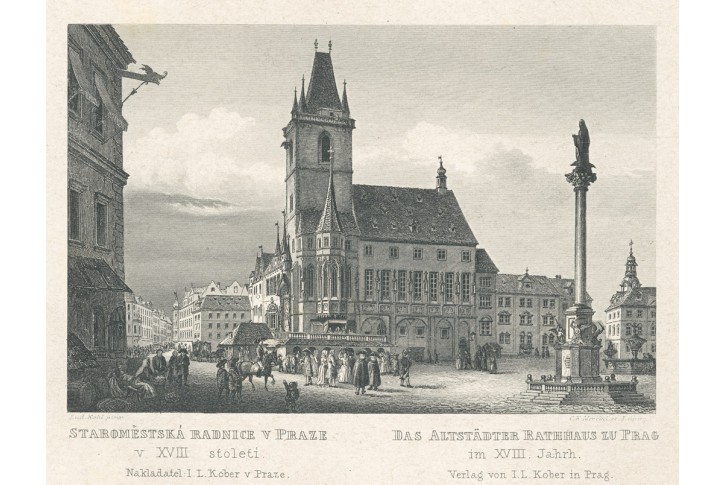 Praha Staroměstská radnice, Mikovec, oceloryt 1860