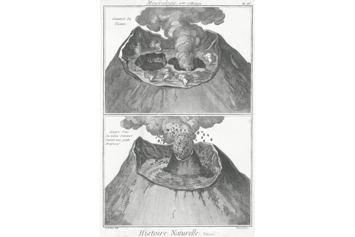 Erupce sopka, Diderot,  mědiryt , 1790