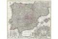 Seutter G.M.: Hispaniae, kolorovaný mědiryt, 1740