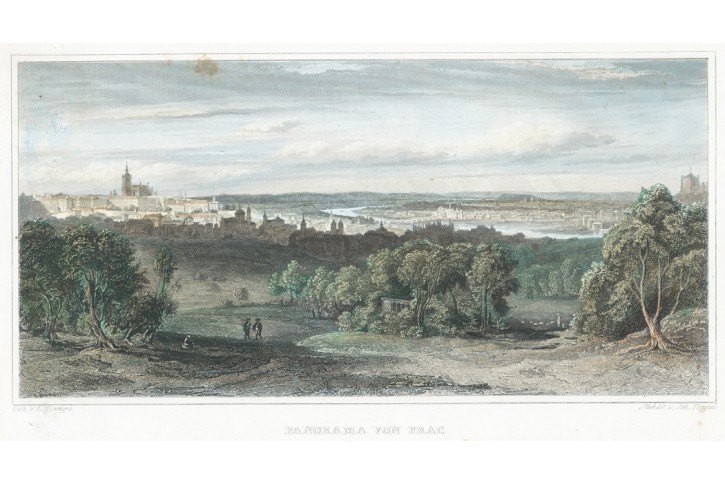 Praha panorama, Lange, kolor. oceloryt, 1841