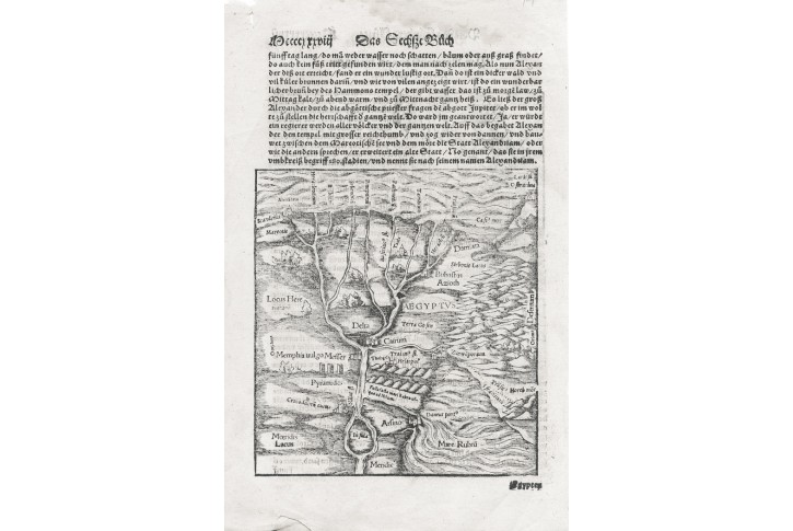 Egypt delta Nilu, S. Münster, dřevořez, (1590)