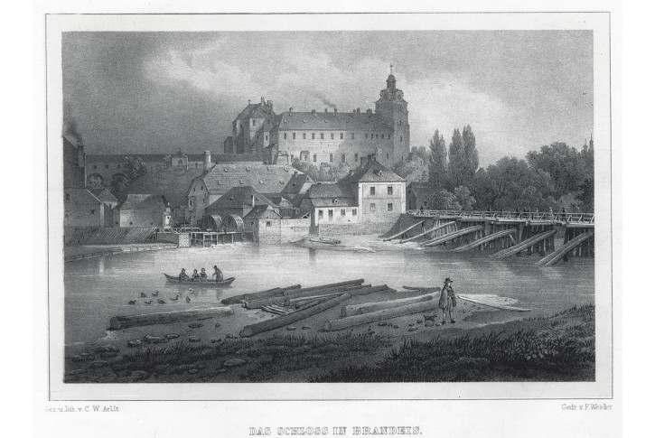 Brandýs nad Labem zámek, Semmler, litografie, 1845