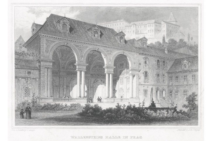 Praha Valdštejská sala, Lange, oceloryt, 1841