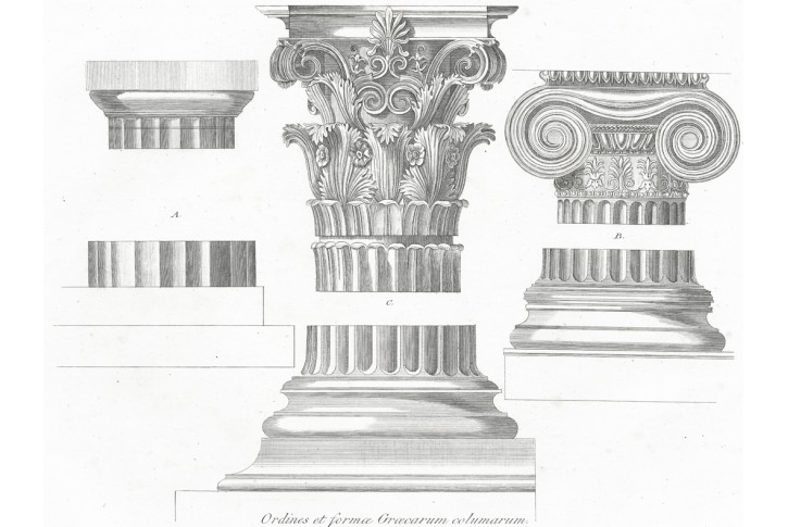 Řecké antické sloupoví, mědiryt, (1810)