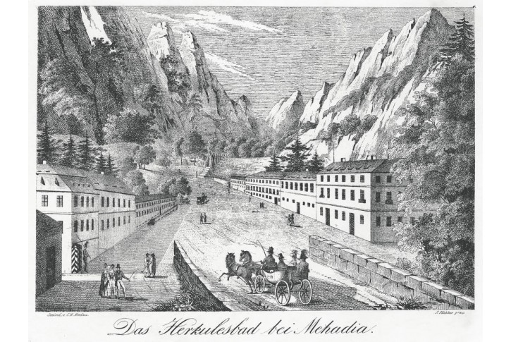 Mehadia Băile Herculane, litografie, (1850)