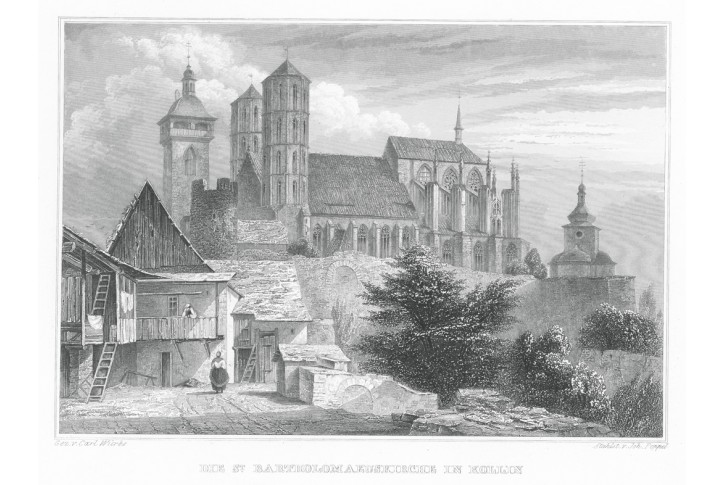 Kolín sv. Bartoloměj, Lange, oceloryt, 1842