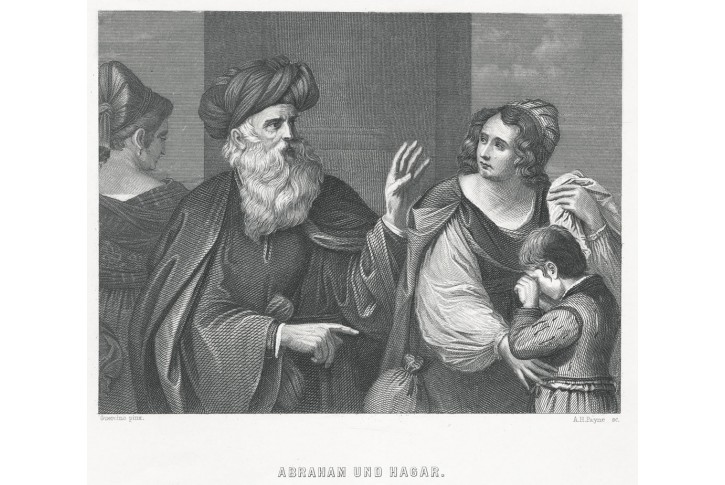 Abraham a Hagar II.,  Payne, oceloryt, (1860)