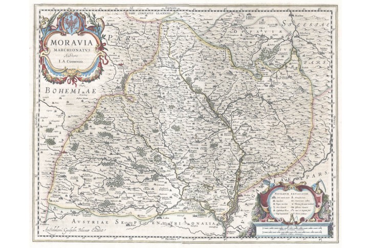 Blaeu G. : Moravia, Komenský, kolor. mědiryt, 1641