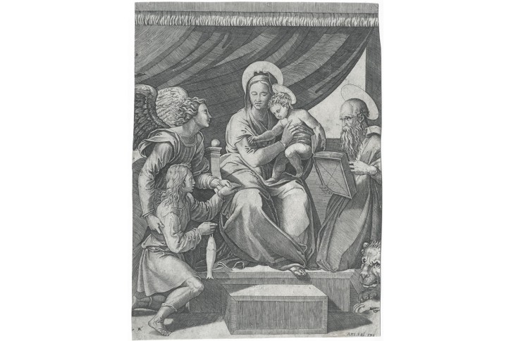 Madonna s rybou,  dle Raffaela, mědiryt, (1540)