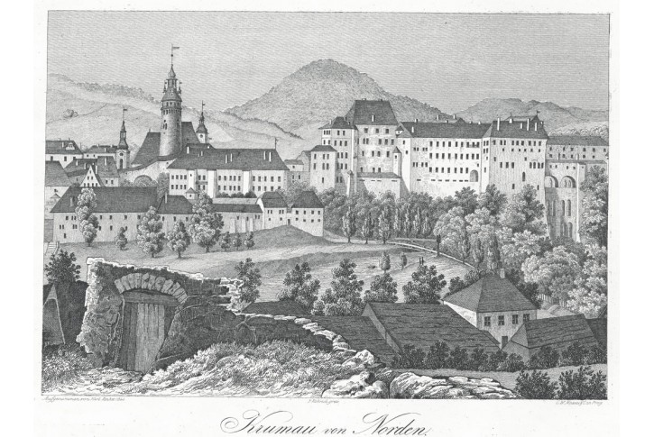 Český Krumlov od severu, Heber , litografie, 1844