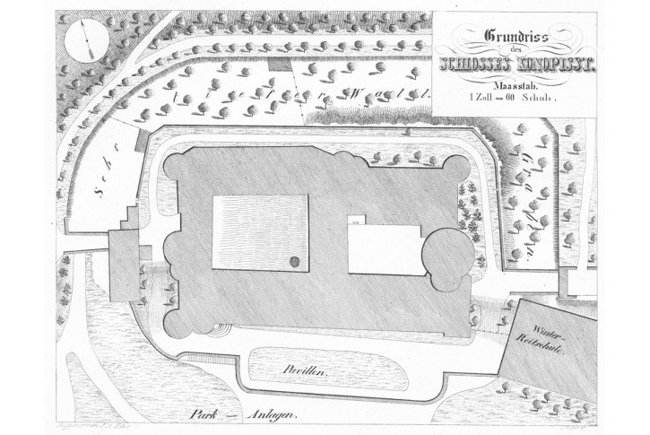 Konopiště půdorys, Heber, litografie, 1844