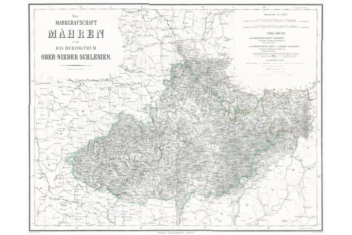 Morava a Slezsko , Kiepert, mědiryt, 1860