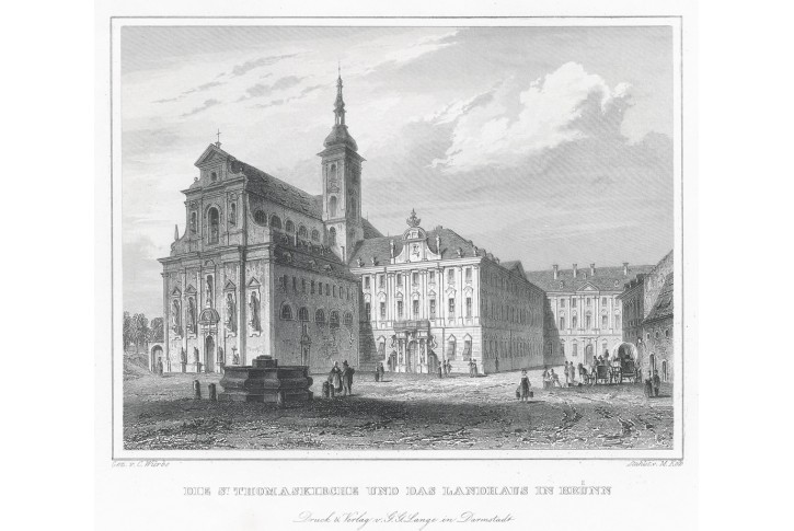 Brno kostel sv. Tomáše, Lange, oceloryt, 1842