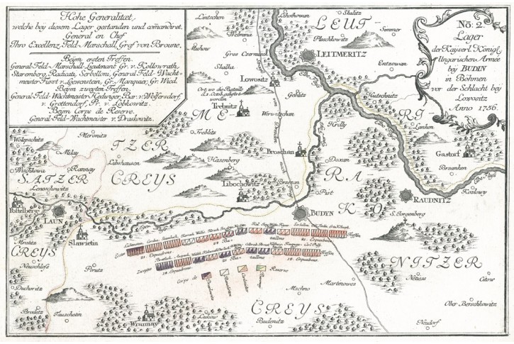 Budín Lovosice,  Raspe, mědiryt 1759