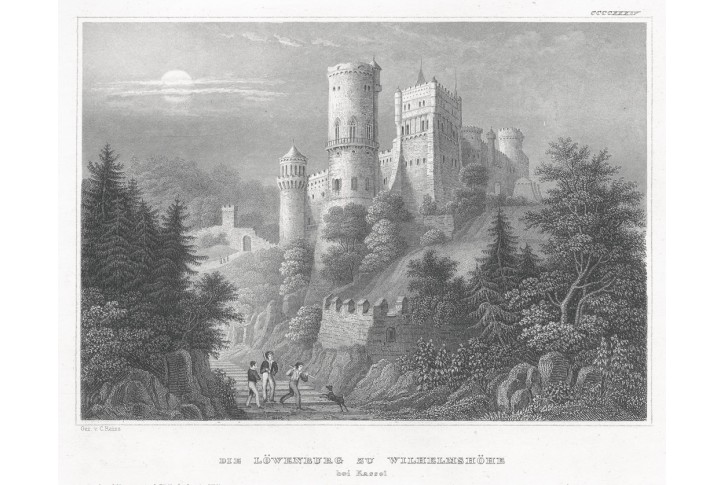 Löwenburg bei Kassel, Meyer, oceloryt, 1850