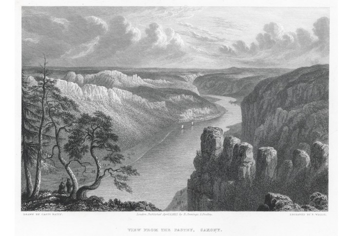 Bastei výhled, Batty, oceloryt 1829