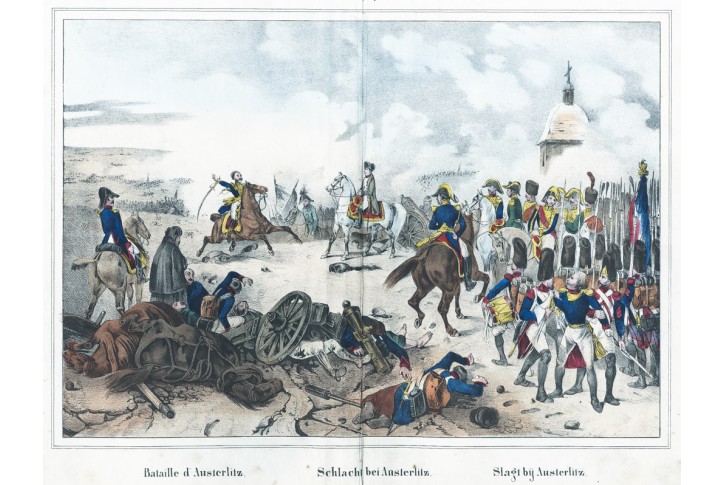 Slavkov bitva Napoleon, kolor. litografie, (1860)