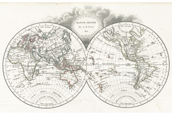 Perrot A. M.:  Mappe Monde, mědiryt, 1821