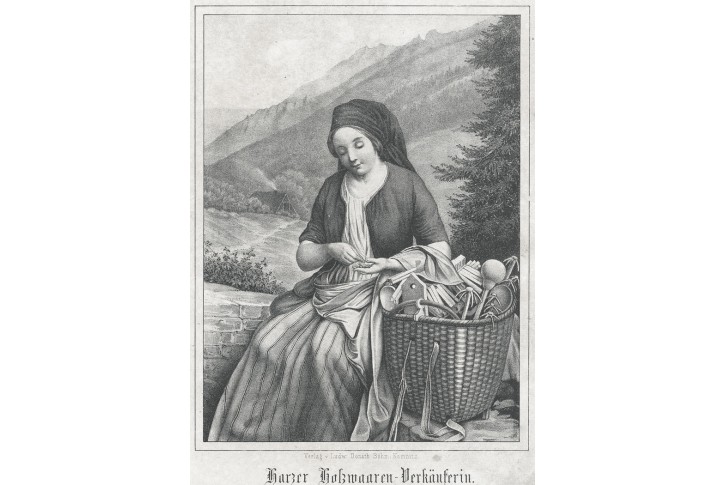 Prodavačka dřevěných výrobků, litografie, (1860)