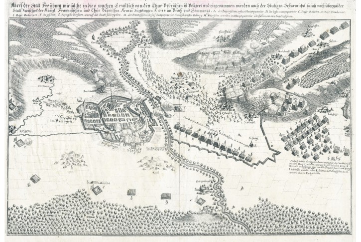 Freiburg im Breisgau, bitva, Merian, mědiryt, 1643