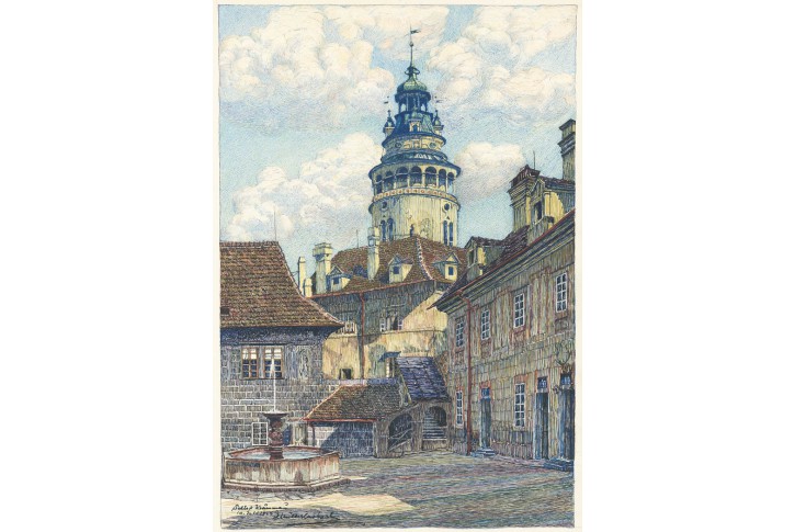 Český Krumlov, kresba, 1944