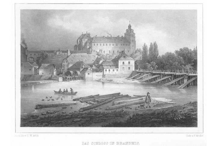 Brandýs nad Labem zámek, Semmler, litografie, 1845