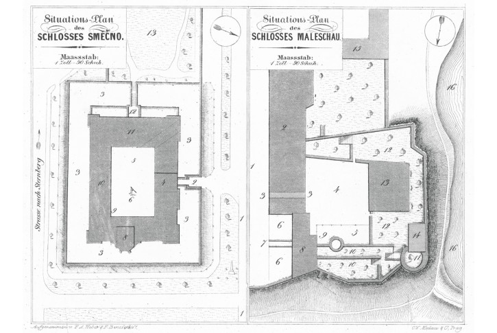 Smečno Malešov, Heber, litografie, 1847