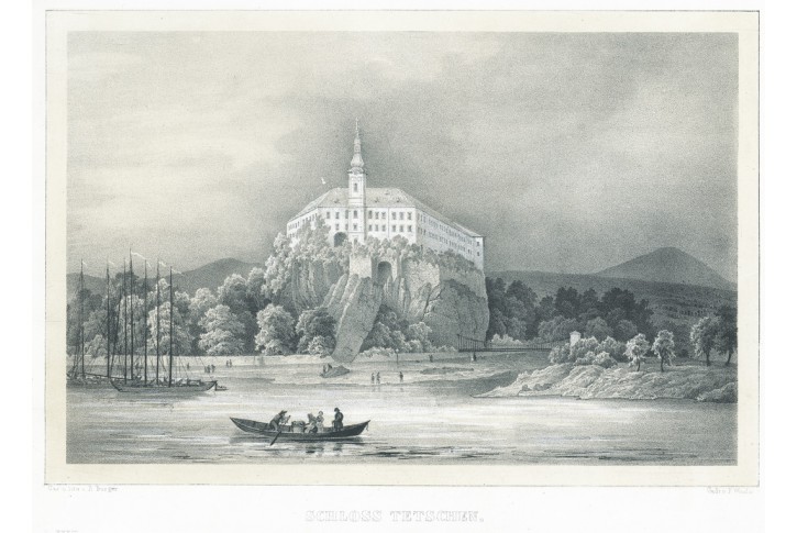 Děčín zámek, Semmler, litografie, 1845